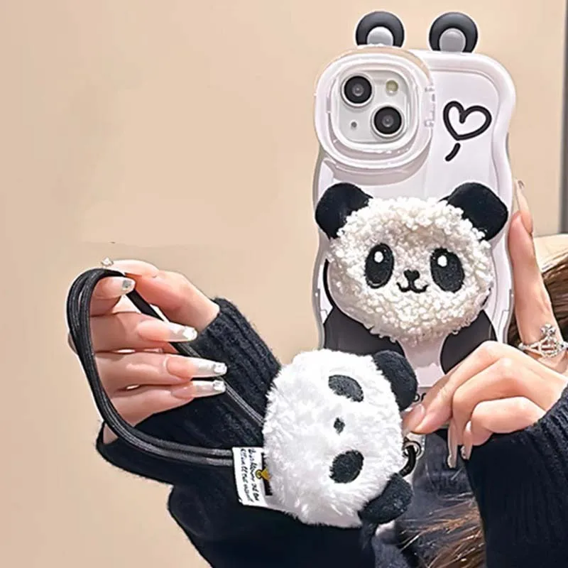 ★ felissimo YOU+MORE! / panda case Cute Plush Panda Ear Doll Holder TPU Mobile Phone Case for Vivo