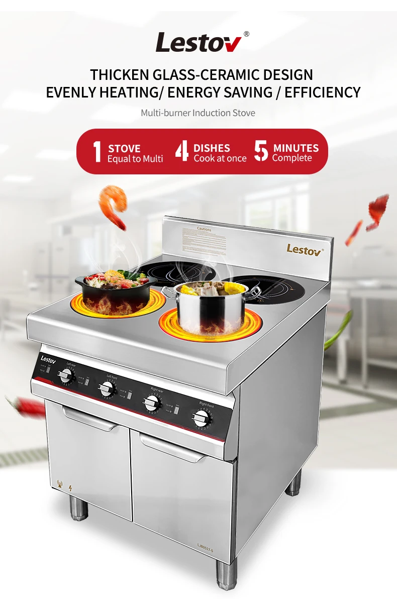 Free Standing Ceramic Glass 6 Burners Commercial Induction Hob Ranges