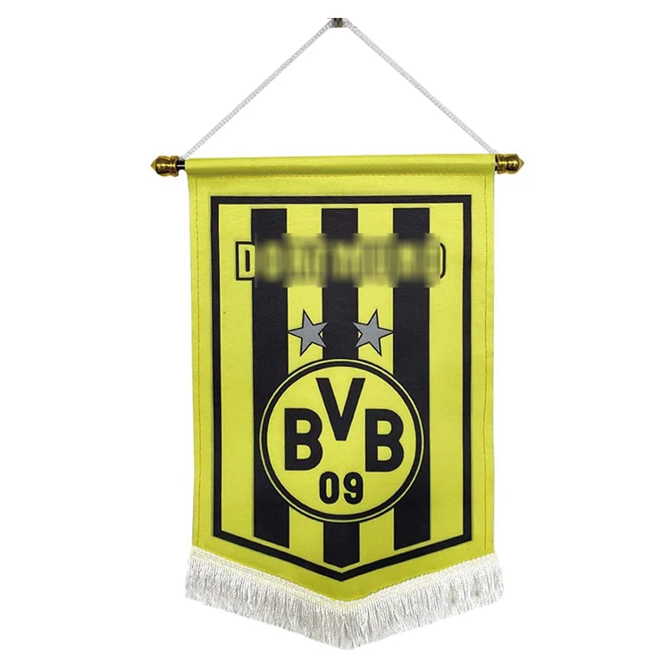 Custom Logo Single Double Side Sublimation Pennants Printing Satin Fabric Mini Football Team Soccer Flag Pennants