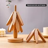 Walnut Color 4 Wooden Trivet + 1 Stand