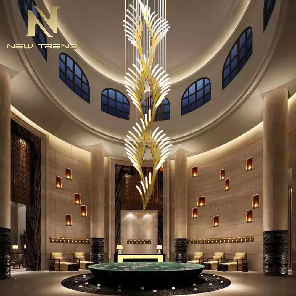 CPL-271 Luxury Style Indoor Ceiling Hanging Light Hotel Lobby Villa Staircase Gold Glass LED Chandelier 