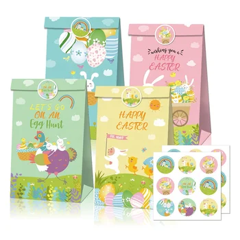 LB065 12 PCS Paper Bag Gift Bag Happy Easter Day Party Decoration Supplier Ornament Decorative Gift Bag Custom OEM Bunny Egg