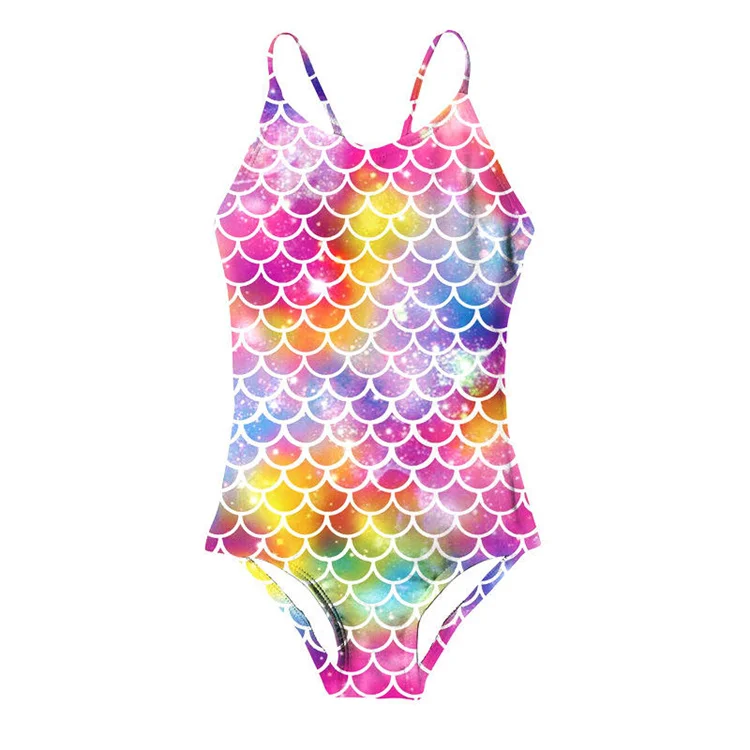 3-10Y Halter One Piece Quick Dry Breathable Swimsuit Bikini Soft Elastic Digital Printing Kids Girls Mermaid Swimming Costume supplier