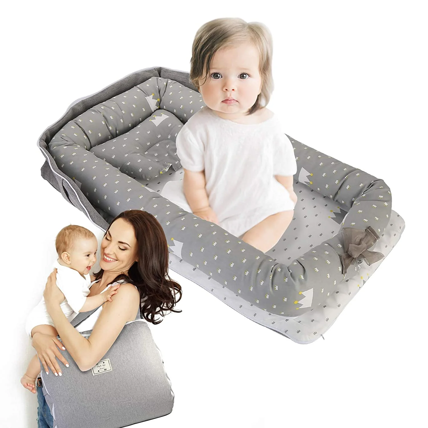 Antiroll Sleeping Bed Baby Lounger,Ultra Soft & Breathable Crib Baby