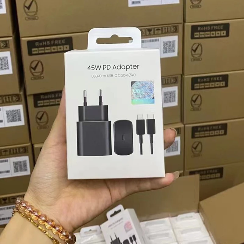 Super Fast Charging Power Adapter UK US EU Plug 45W Cargador Tipo C for Samsung Mobile Phone S23 S24 USB-C Charger Wholesale