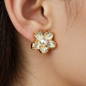 MW Trendy Personalized 18K Gold Plated Stainless Steel Diamond Earrings Non-Fading Floral Fashion Jewelry From Manufacturer