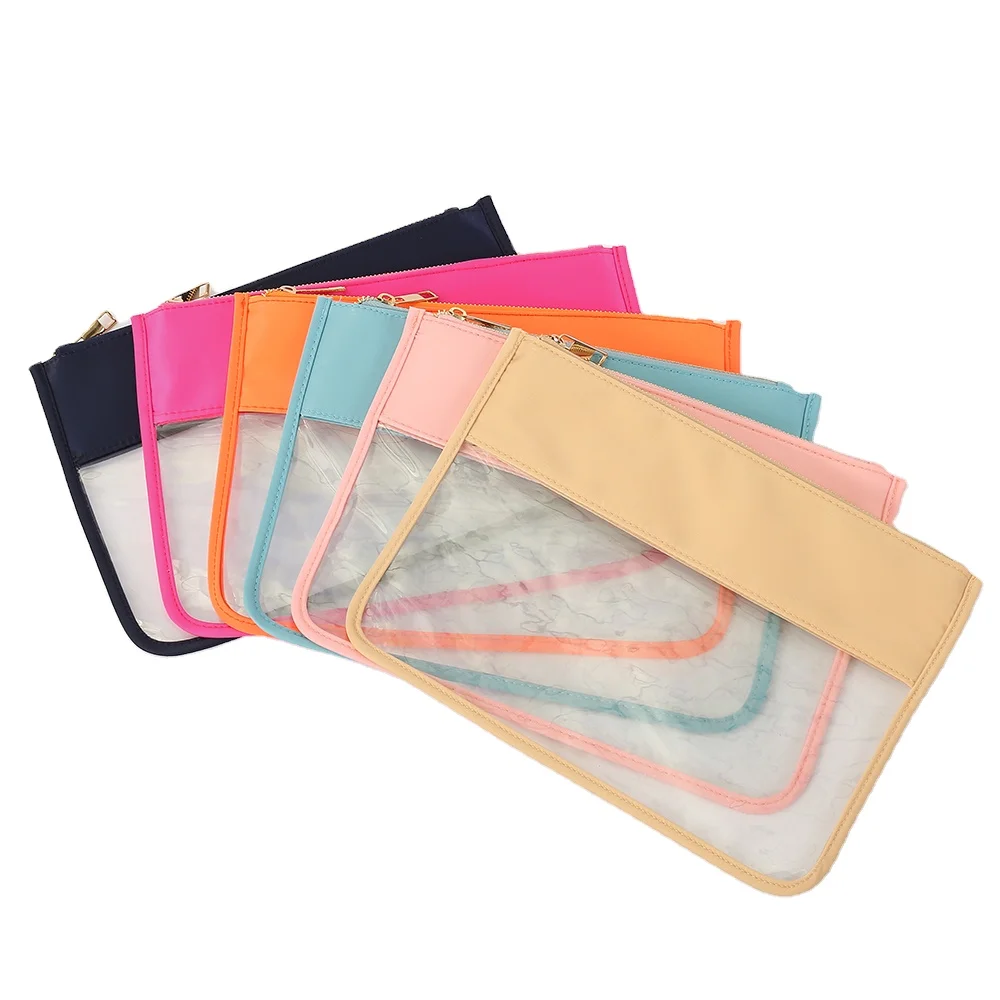 RTS 2023 Trending Customer Logo PVC Clear Nylon Beach Waterproof Makeup Bag Cosmetic Zipper Pouch PVC Makeup Bag