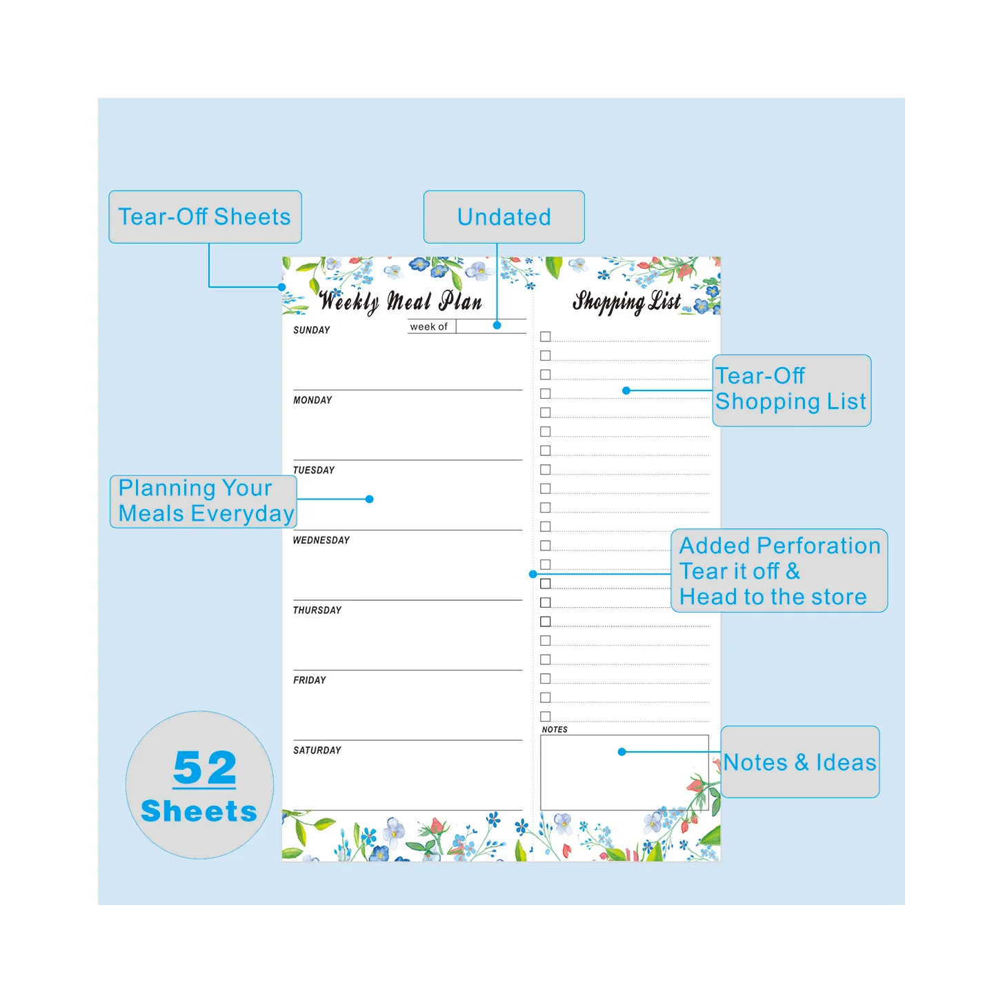 Оптовая продажа индивидуальный Еженедельный планировщик еды магнитный календарь на холодильник 52 листа