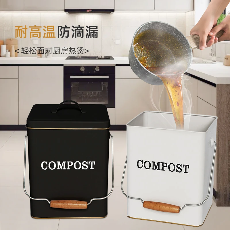 Family Garden Compost Storage Bucket Onion Cheese Trash Can Galvanized Iron Metal Food Compost Bin With Lid