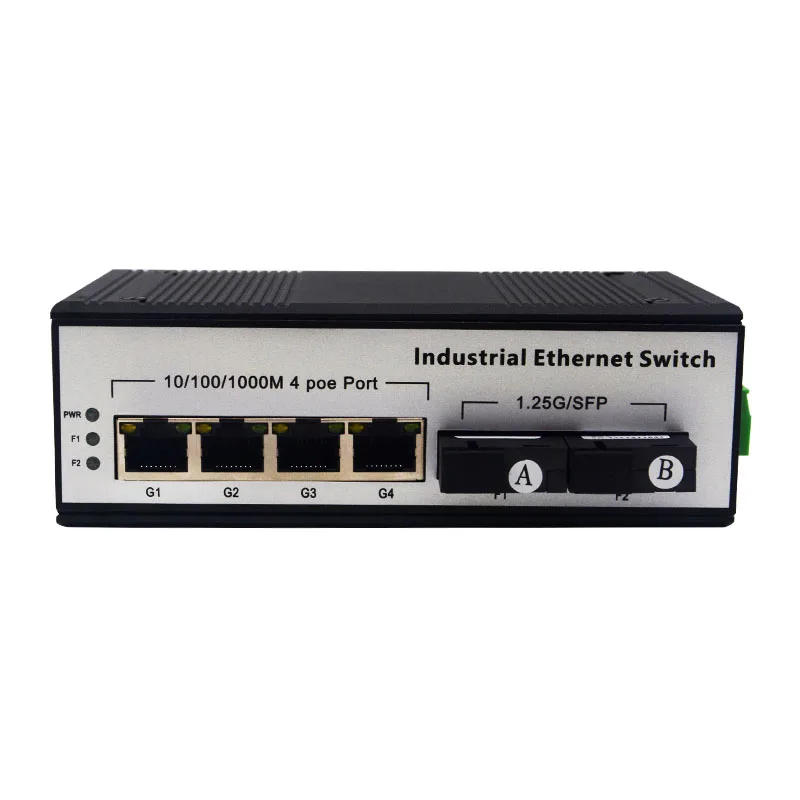 Industrial Din-rail 2 SC Optical 4 RJ45 Ports Gigabit Fiber Optic Ethernet Media Converter support POE manufacture