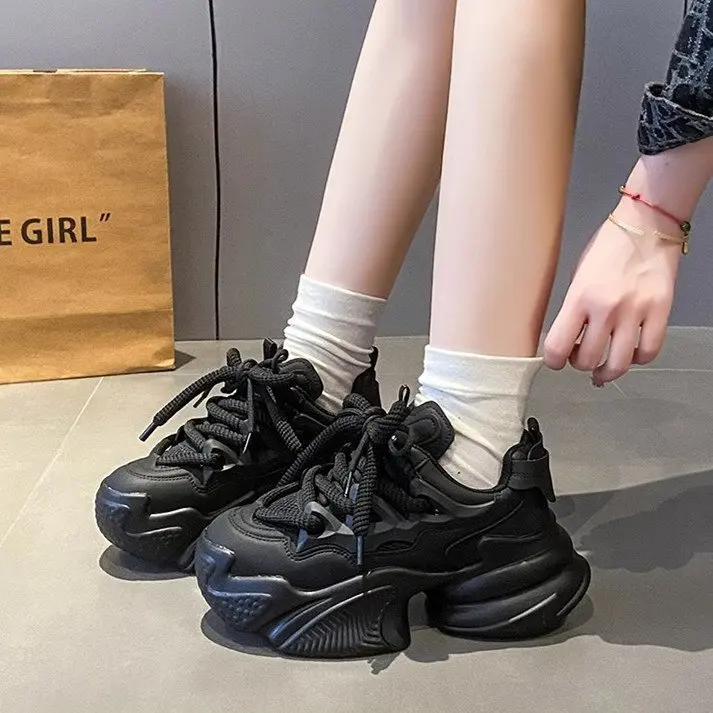 Wholesale Fashion Trend Comfortable Versatile Casual Lace up Height Increasing Platform Shoes Women Sport Shoes