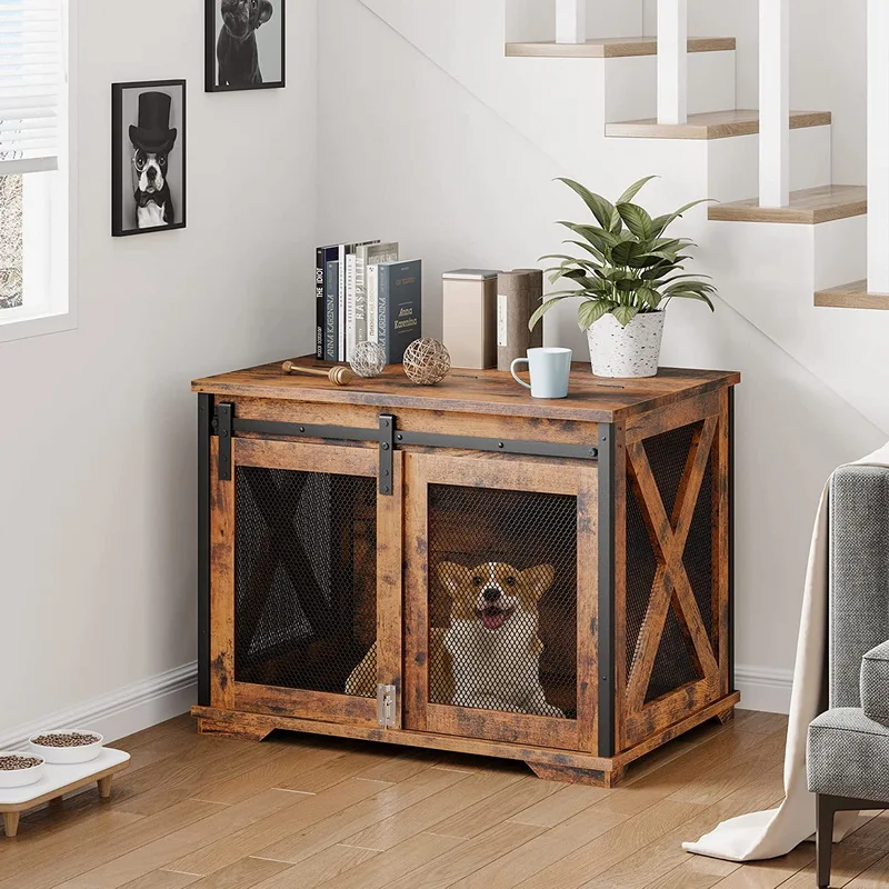 Picture of Rhetech Furniture Style Dog Crate End Table Double Doors Wooden Wire ...