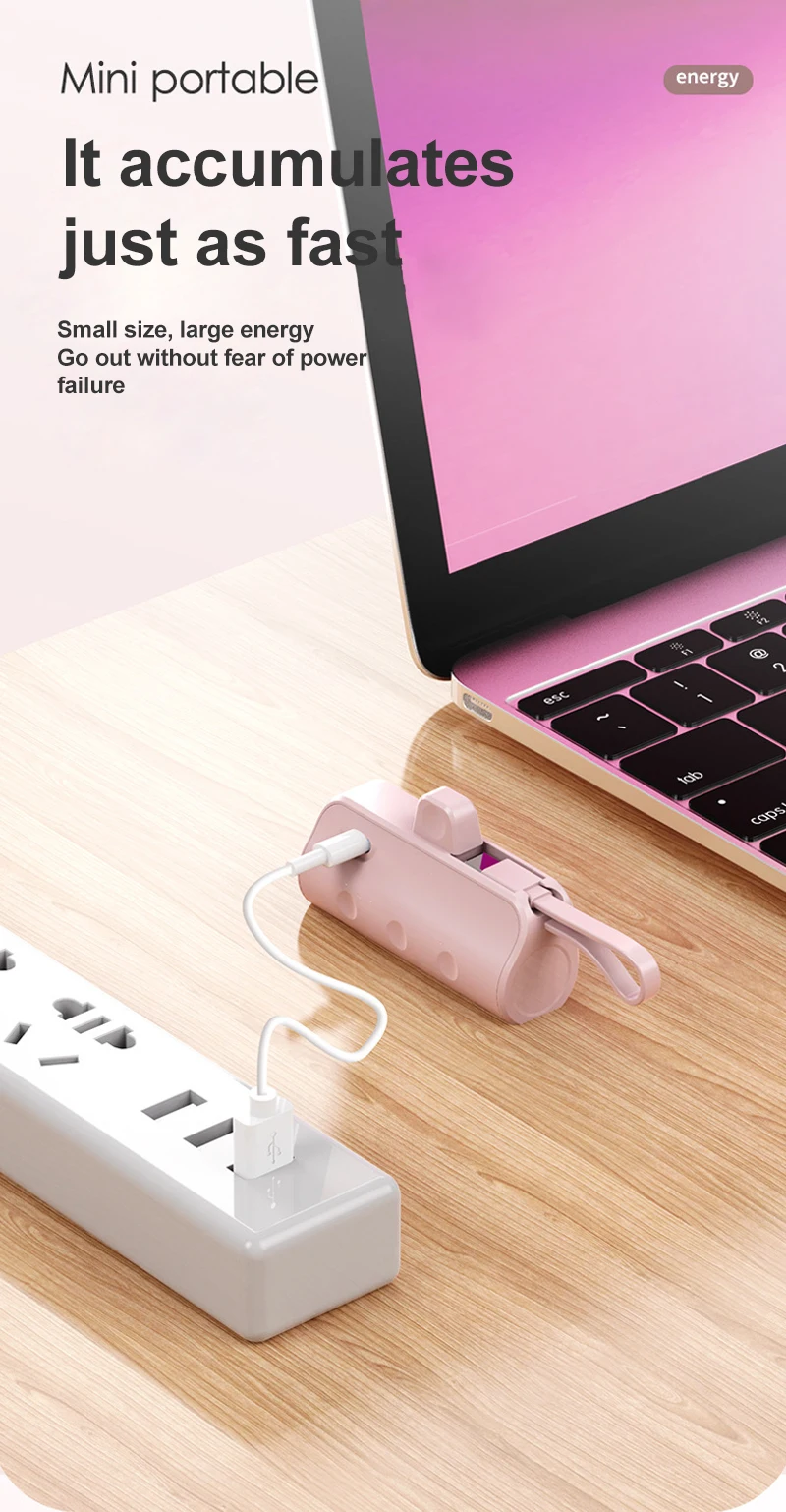 5000mah Mini Portable Power Bank With Cable Battery Charger Small