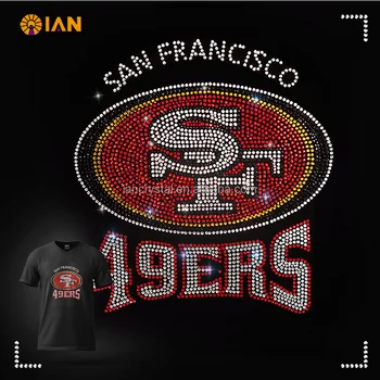 Custom Bling Crystal NFL Football Team Logo Hot Fix Iron On San Francisco SF 49ers Rhinestone Heat Transfer Design for T Shirt