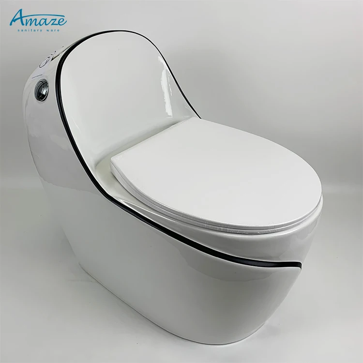 Egg shape ceramic sanitary ware luxury bathroom wc color black line one piece toilet bowl water closet factory