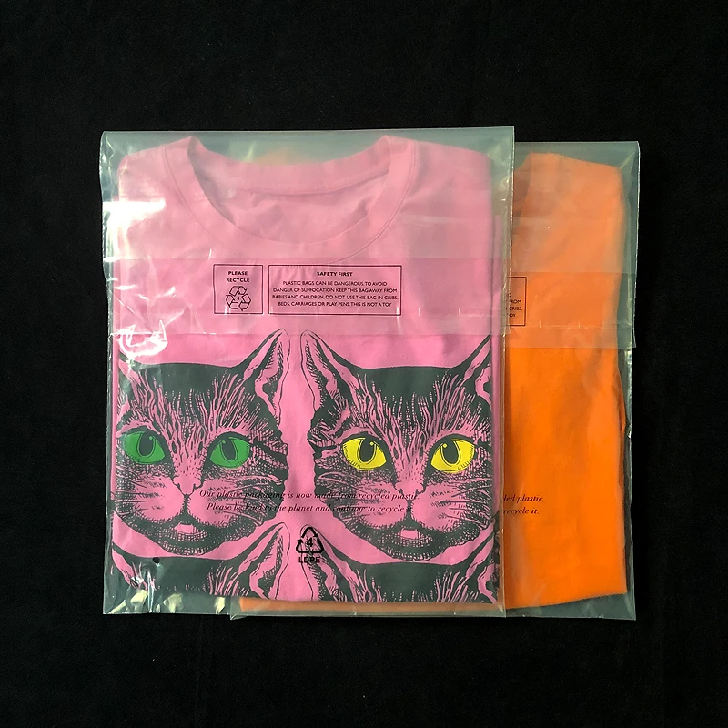 costume transparent self adhesive plastic bags recycled package clothing GRS LDPE material factory
