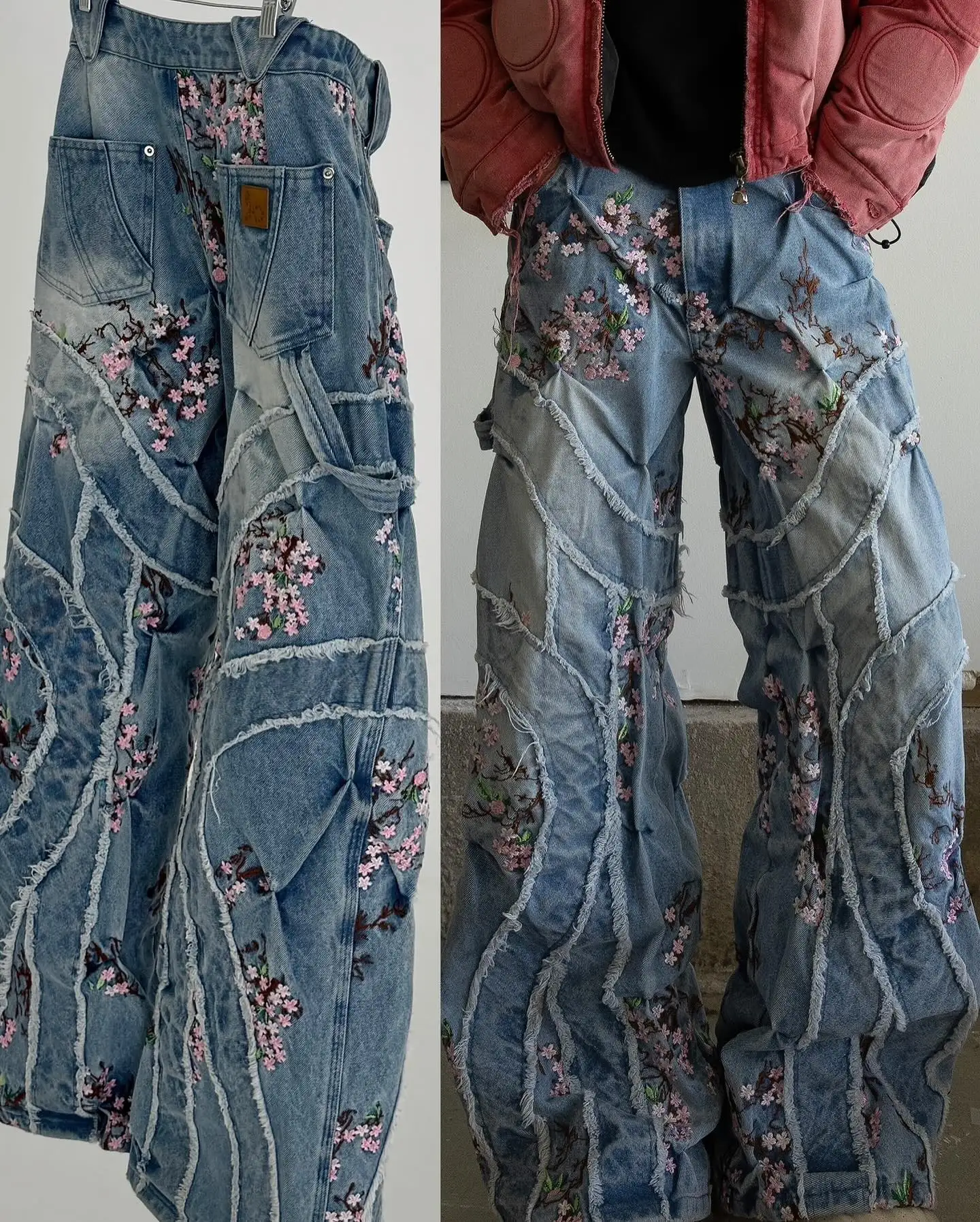 Salati Custom Y2K Streetwear Cotton Embroidery Wash Vintage Wide Leg Flared Oversized Denim Pants Baggy Jeans for Men gallery 2