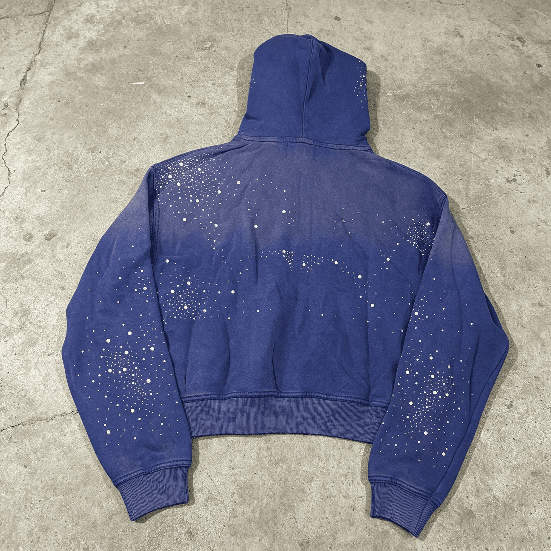 Custom Vintage Wash Rhinestone Zip Up Hoodie Heavyweight French Terry Letter Embroidery Streetwear Cropped Sweatshirt gallery 2