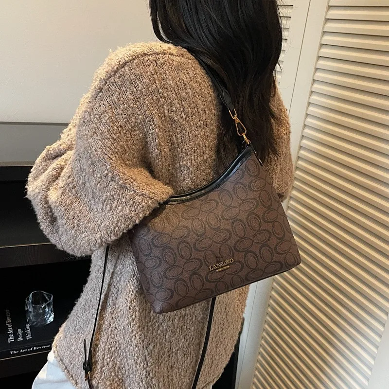 New European-American Vintage Women’s Underarm Shoulder Crossbody Tote Bag Two Straps Zipper PU Lining High-grade Texture