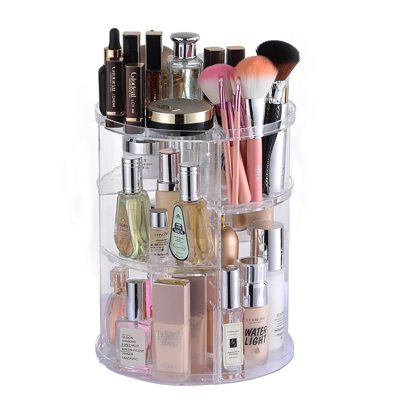 New Design Best Quality Acrylic Makeup Storage Box Round Rotating Portable  Cosmetic Organizer Box