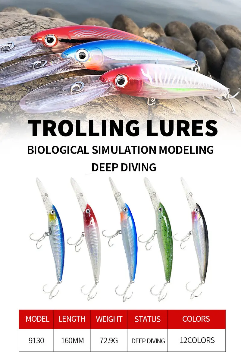 New Long Tongue 160mm/72.9g Big Trolling Bait Deep Diving Lures Fishing ...