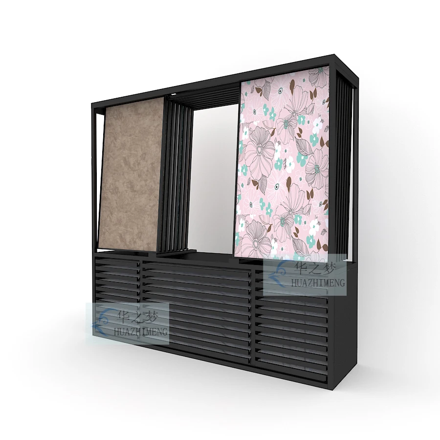New Design Ground Tile Cabinet Display Page Turning Stone Marble Mosaic Display Racks for Woodflooring Metal Display Drawer