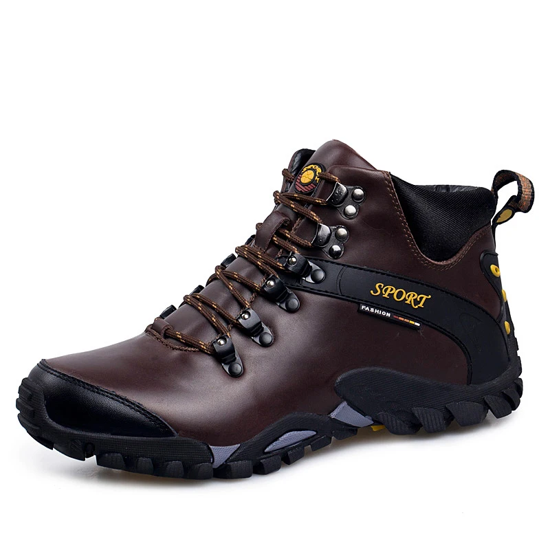 New Arrival High-top Add Velvet Keep Warm Men Anti Slip Waterproof Cow Genuine Leather Winter Snow Boots