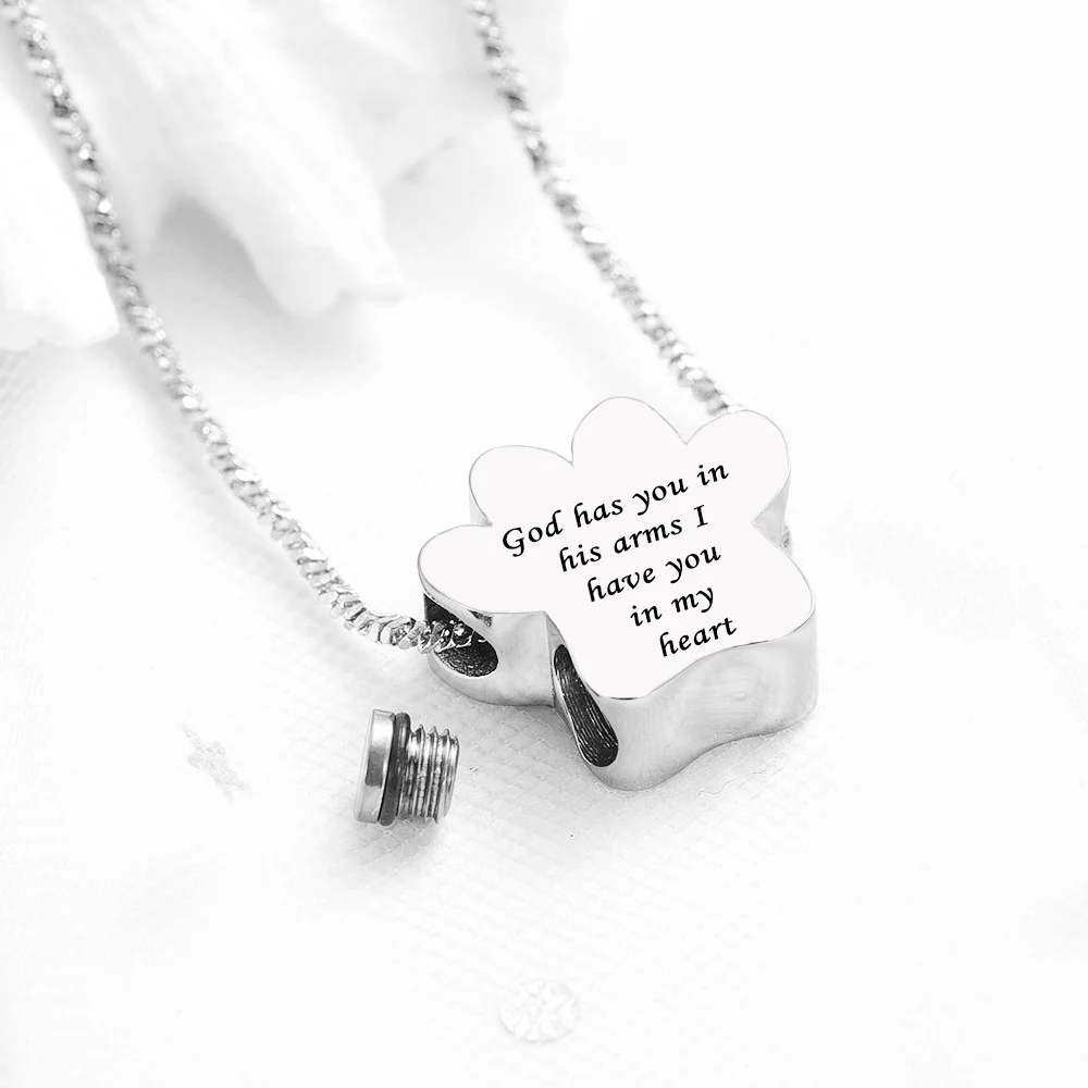 Cremation jewelry cat paw stainless steel urn necklace to commemorate pets / relatives seven styles of optional aluminum urns