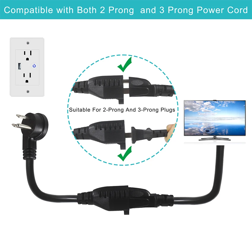 16AWG NEMA 5-15P 電気ケーブル 90度直角 USA 3ピン プラグ オス-メス