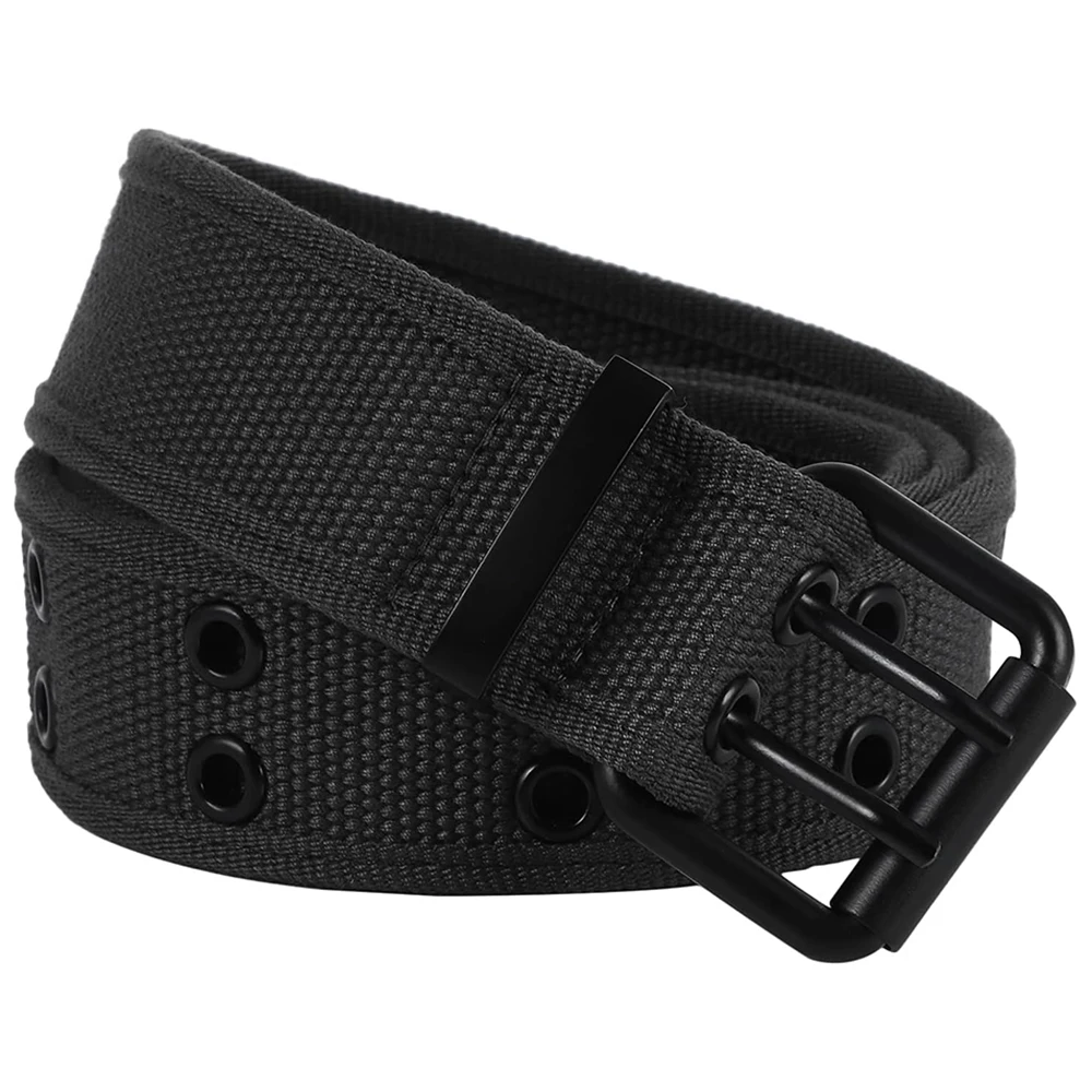 Wear-resistant Outdoor Lightweight Canvas Web Belts Solid Color Casual Double Hole Grommet Tactical Belt