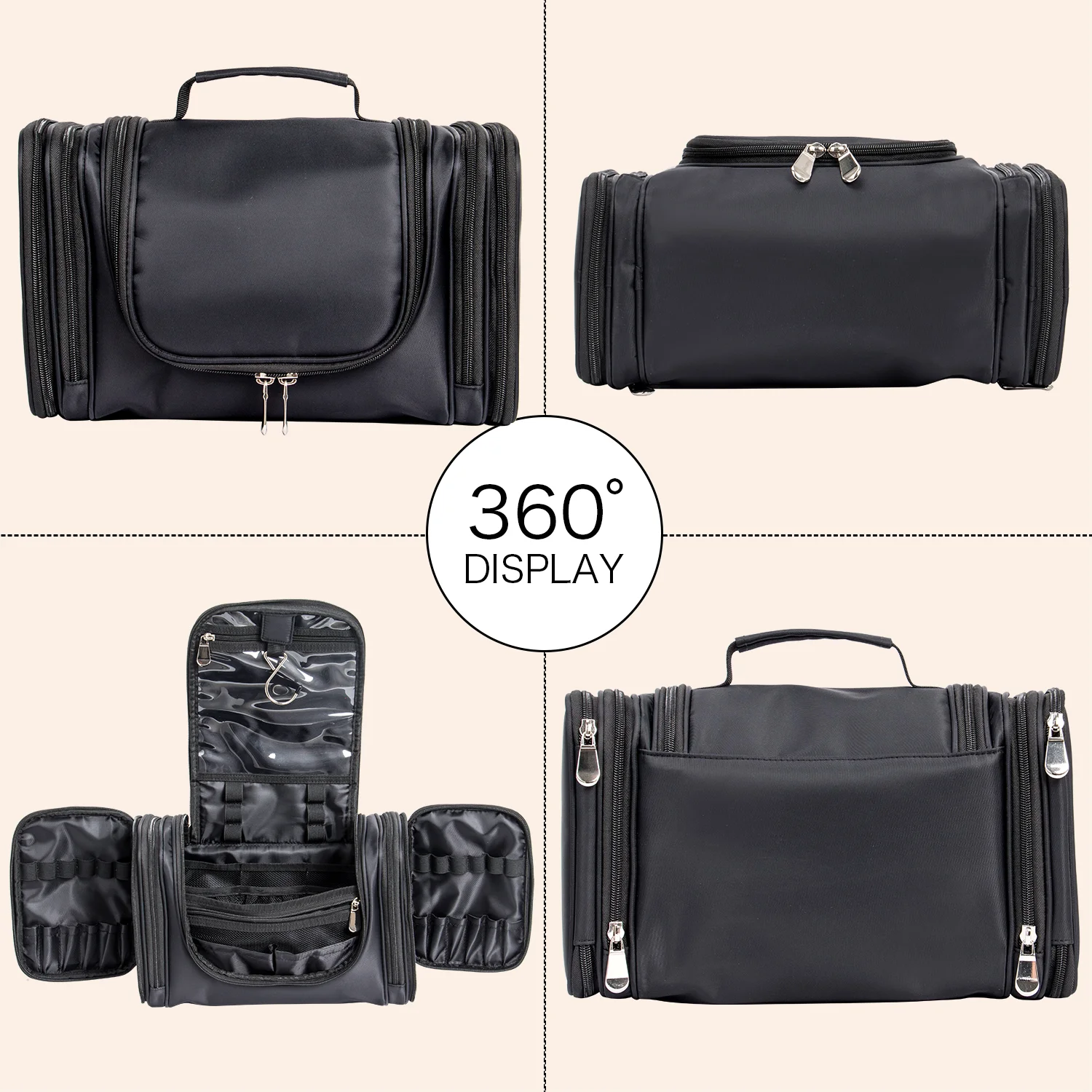 Borsa Trucchi Professionale Con Specchio - Organizer Da Viaggio Con Divisori Regolabili E Tracolla - Nero - Foto 8