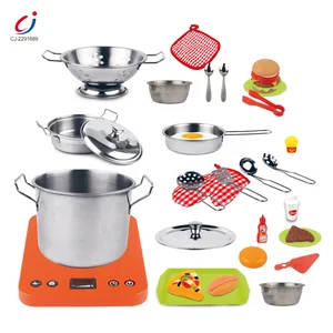 Chengji Simulation Miniature Kitchen Toys Cooking Cookware Set Stainless Steel Tableware Toy Pretend Play Cooking Set for Kids