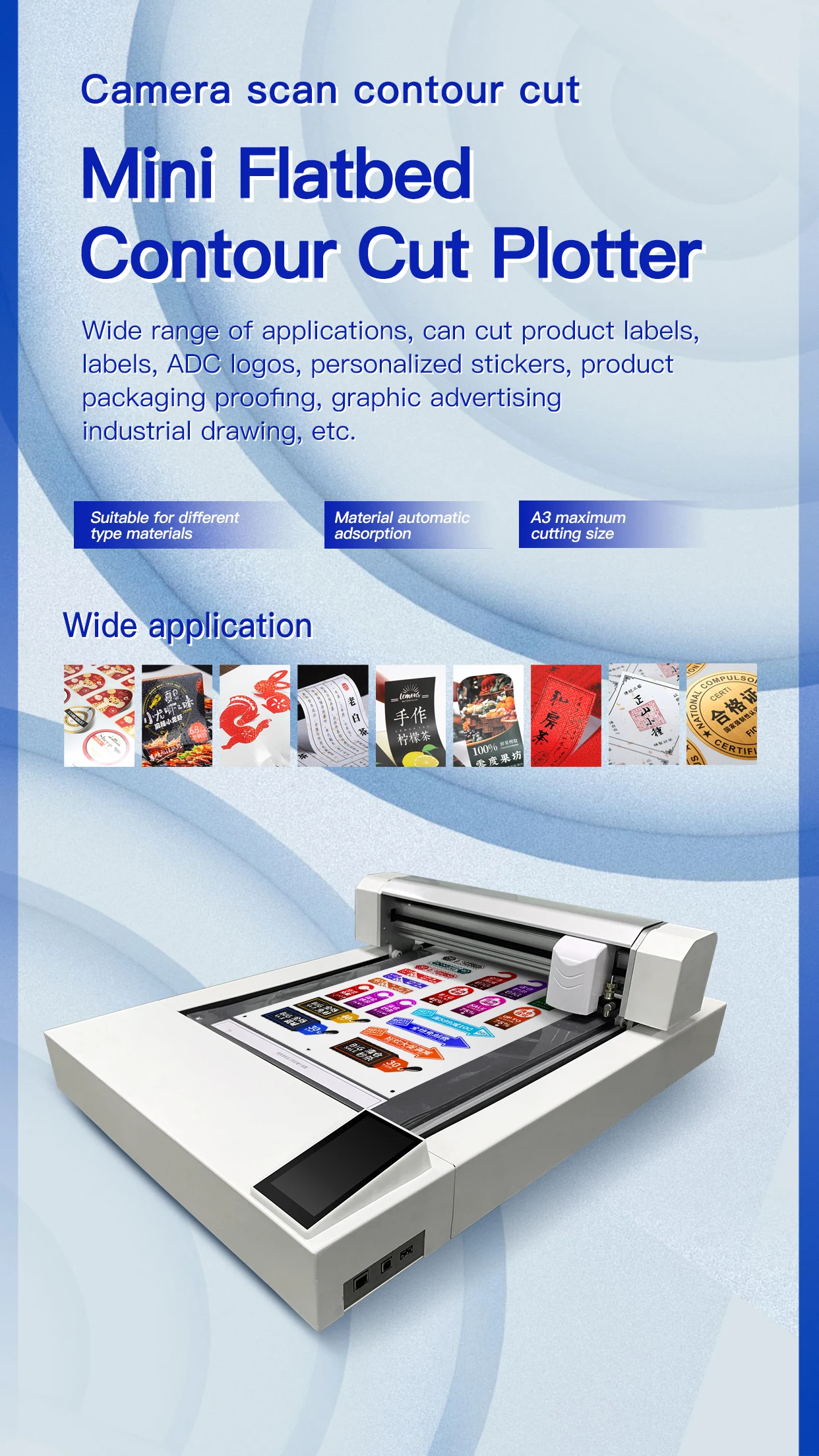A3 Mini Flatbed Cutter Vinyl Nail UV Printing Stickers Cutting Plotter with air Pump