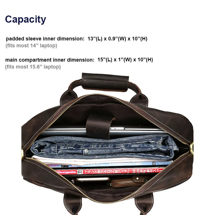 Wholesale Custom OEM ODM Fashion Design Customized Handbag Laptop Bag for Man Crazy Horse Genuine Leather Briefcases