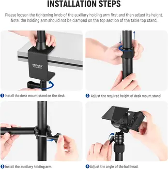 NEEWER Tabletop Overhead Camera Mount Stand with 2 Section Telescopic Extension Arm TL253A+DS001 product image