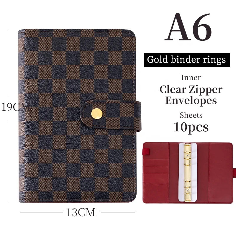 Business A6 Budget Binder Wallet Notebook Customised Brown Checkered Budget  Cash Planner Binder With 10pcs Zipper Envelopes - Buy Custom Pu Leather