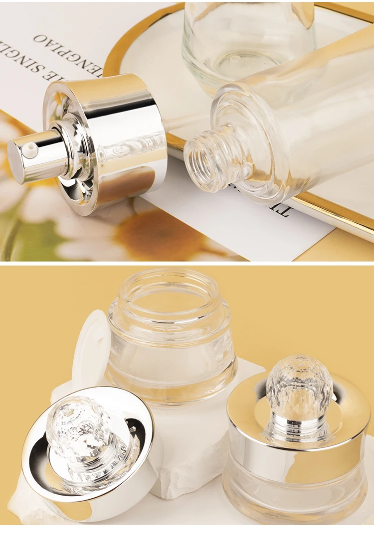 30g 50g 40ml 100ml 120ml Luxury Cream Jar Lotion Serum Oil Skincare Packaging Cosmetics Container Glass Cosmetic Bottle Set supplier