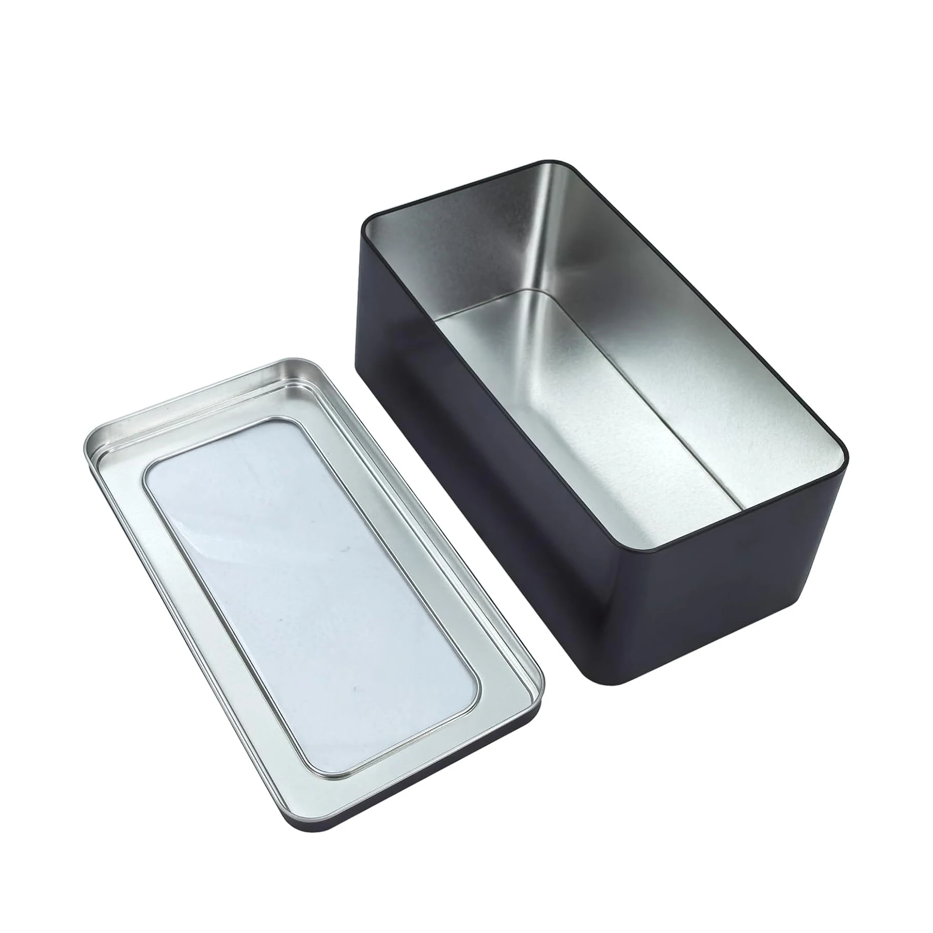 Fancy Black Rectangular Biscuit Container Cookies Tin Box with Window