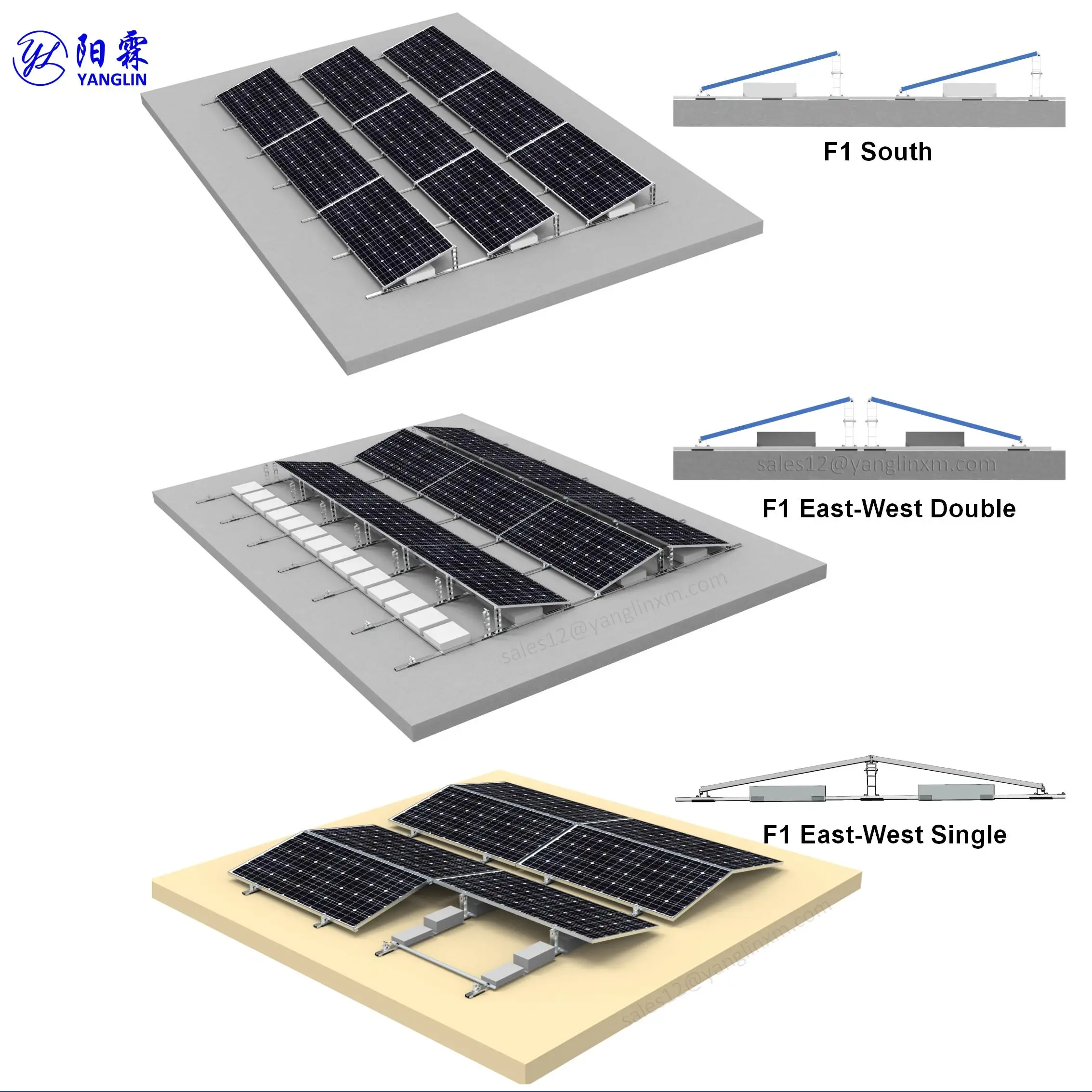 Ballast Racking Flat Roof Solar Panel Racks System East West Solar Pv ...