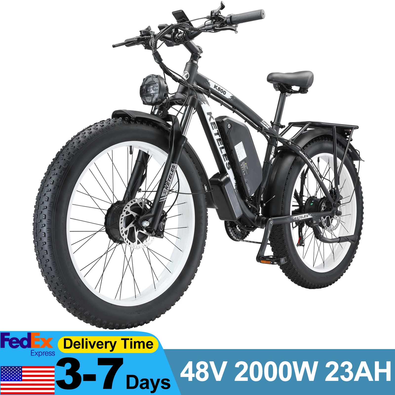 35MPH KETELES K800 2000w Electric Bike Hydraulic Disc Brake Electric Fat  Bike 2x1000w Electric Assist Bicycle