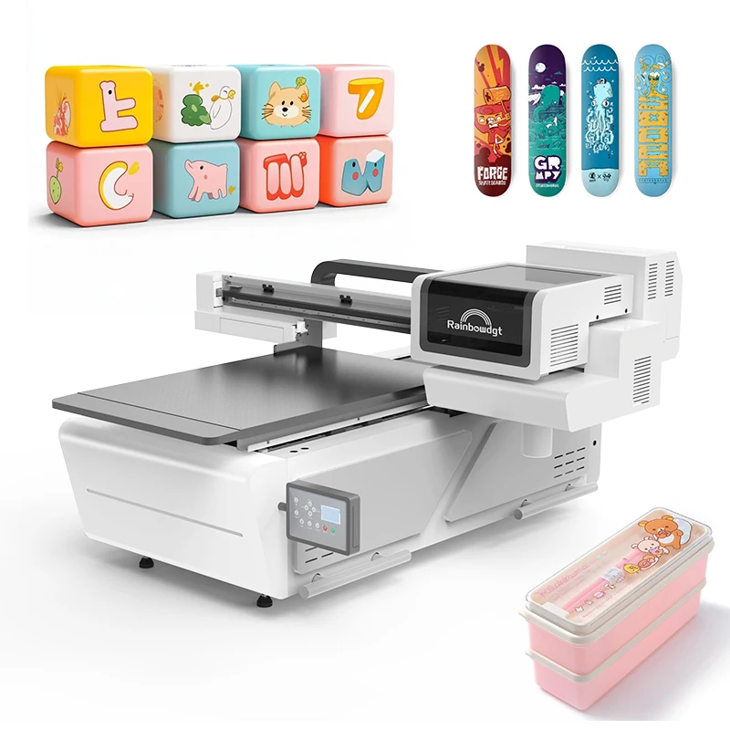 Rainbow New Launched Professional Printing Machine UV 6090 Metal PVC PP Poker Chip Canvas UV DTF Printer Nano 9
