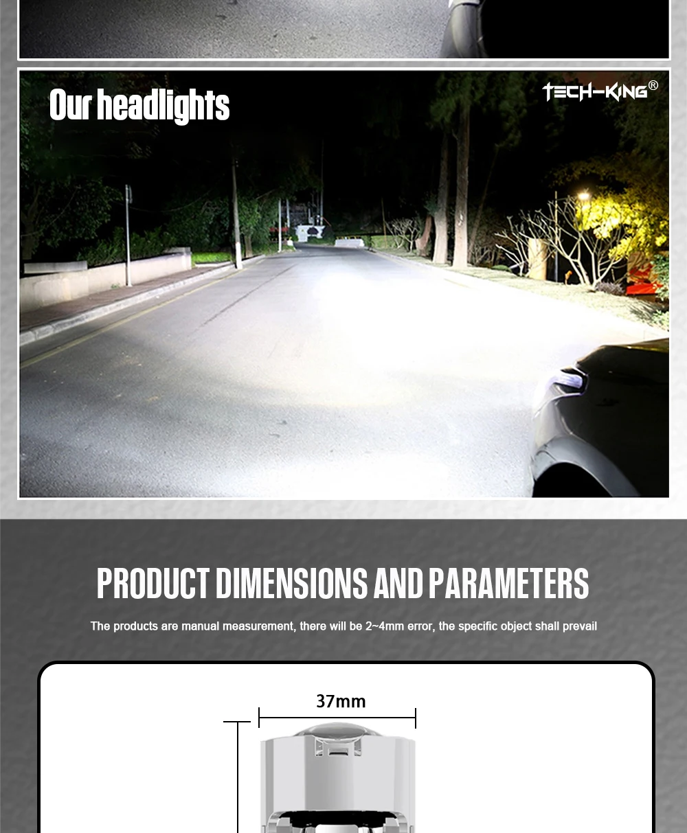 TECH-KING New Car Headlight 12V H4 Mini Led Bi Projector Lens Headlight LED Laser Projector Lens High Power H4 Bulbs