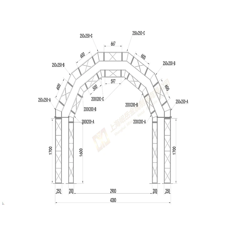 200*200mm Aluminum Alloy Light Bolt Truss Display Curved Square Arch Stage Event Concert Roof CE Certified Fabric Truss Display