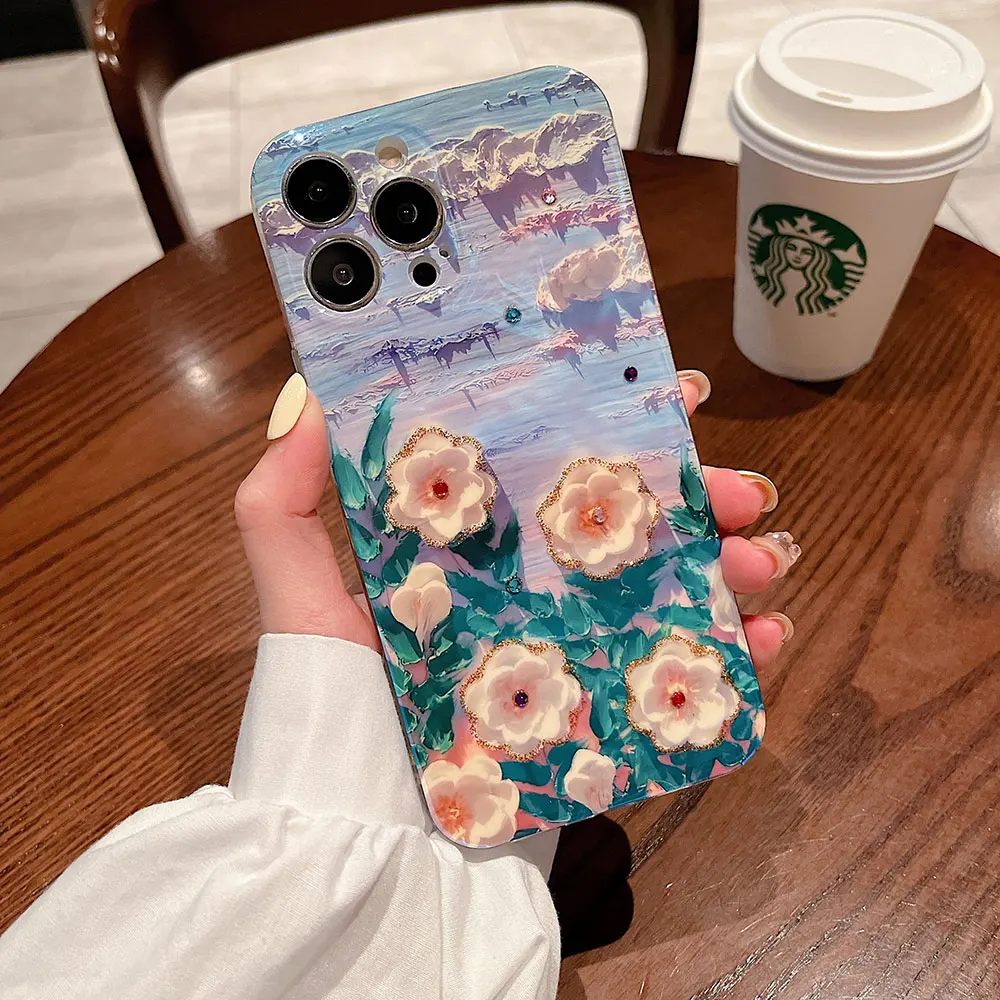 Oil Painting Flower Phone Case For iPhone 15 14 13 12 11 Plus Pro Max Diamond Sjk211 Laudtec factory