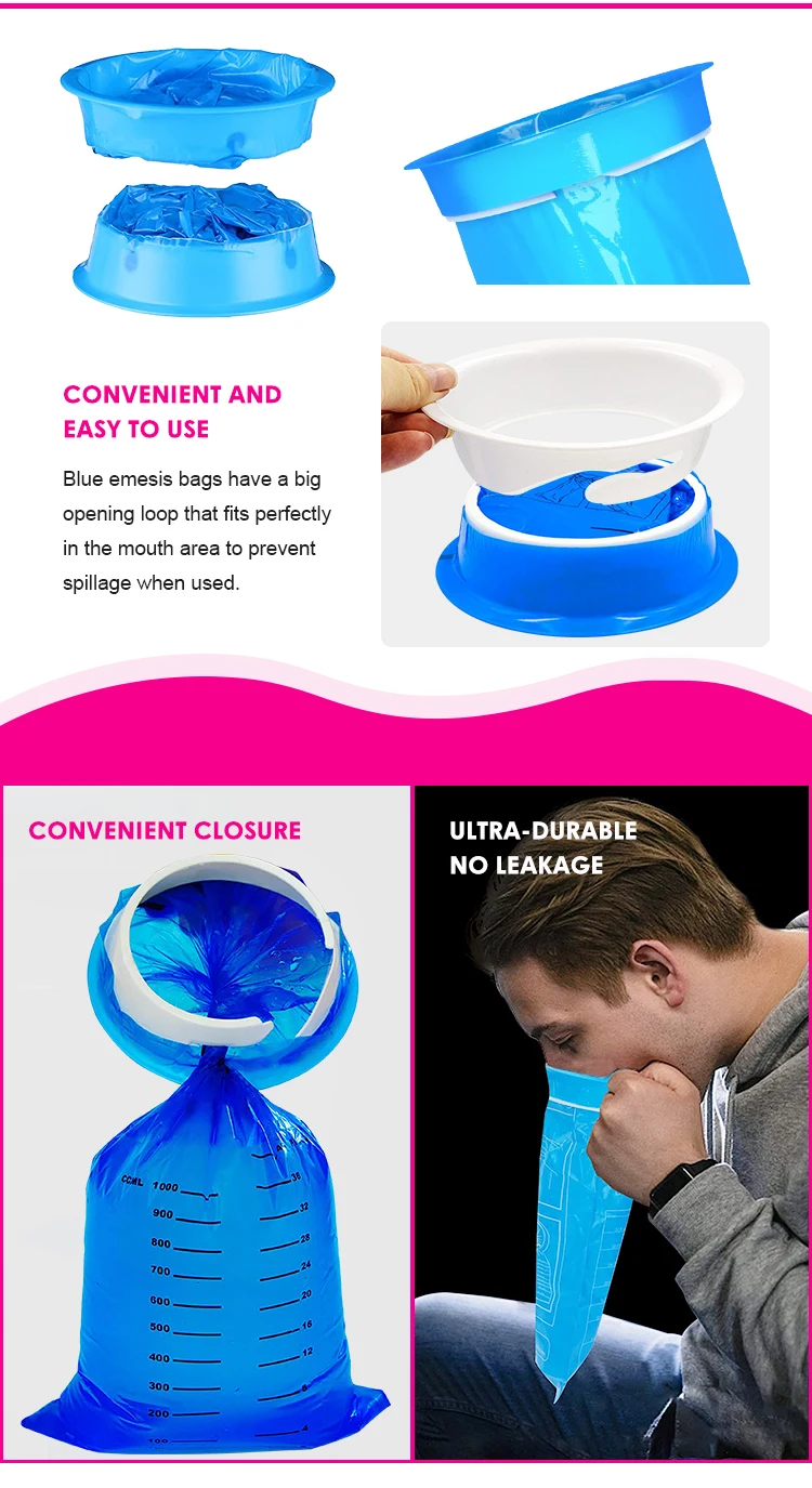Disposable Foldable Blue Plastic Throw Up Bags Train Sickness Travel