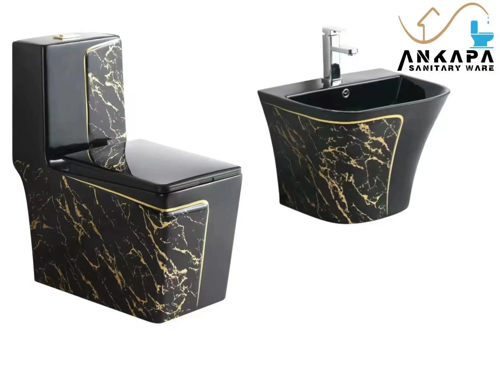 Luxury Siphonic Flush Bathroom Set Wc One Piece Ceramic Toilet And Sink