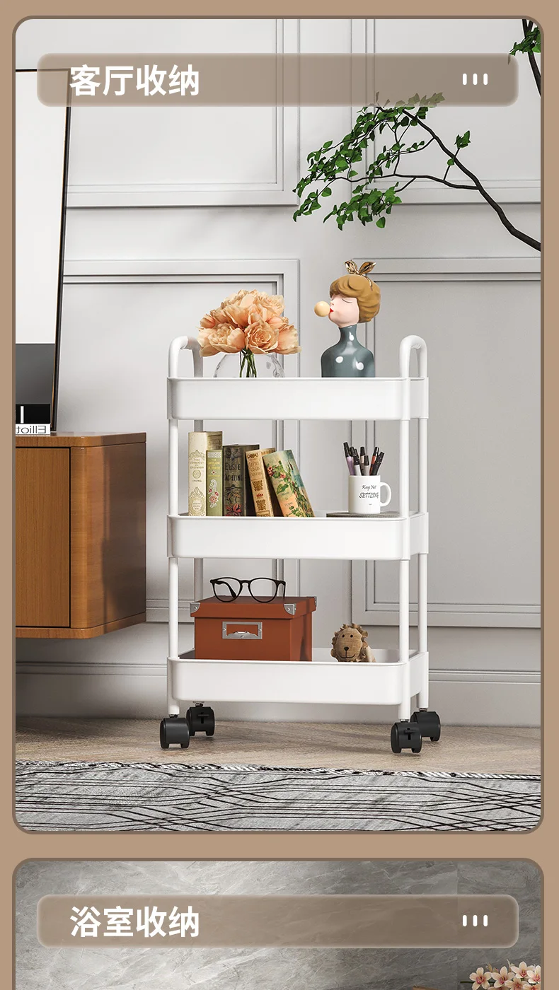 3 Tier Dining Rolling Storage Shelves Steel Hand Kitchen Storage Trolley Cart Organizer Kitchen Accessories Iron Multifunction factory