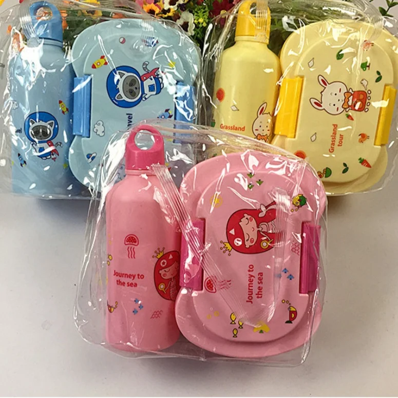 Bpa-free Plastic Cartoon Bento Box & Water Bottle Set for Kids Girls Boys Children School Kindergarten Lunch Box