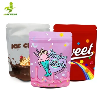 Custom print resealable plastic food seal packaging ziplock foil pouch 3.5g 7g 14g zipper smell proof cookie mylar bag with logo