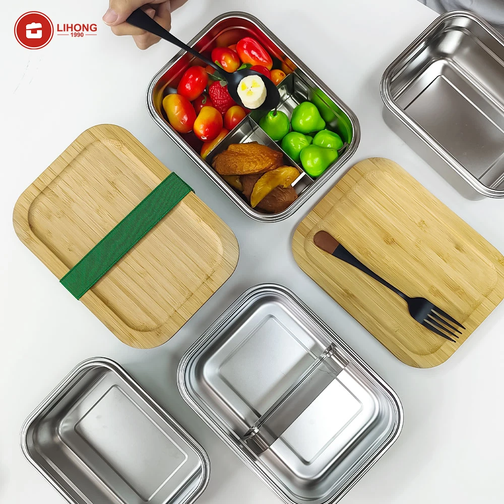 Металлический бамбуковый Ланчбокс из нержавеющей стали bento детский пищевой